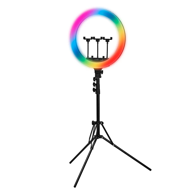 RGB Ringlamp 18 inch met Statief – Schaduwloze LED Beautylamp met Telefoonhouders – GLOW 18 RGB Zwart