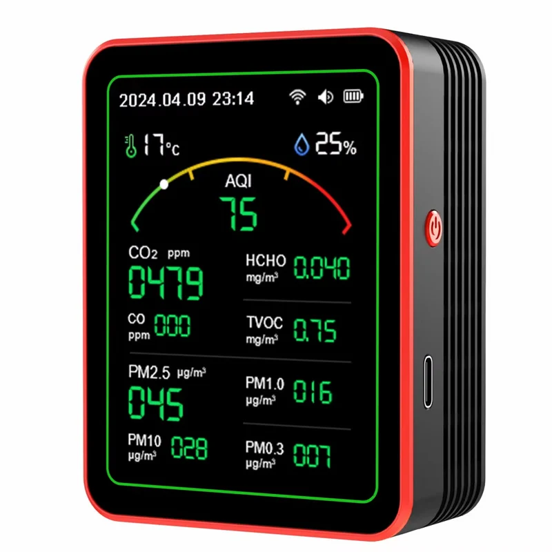 15-in-1 Luchtkwaliteitsmeter WiFi CO2 Formaldehyde TVOC Fijnstof Monitor voor Thuis Kantoor Woonkamer | Sansoti