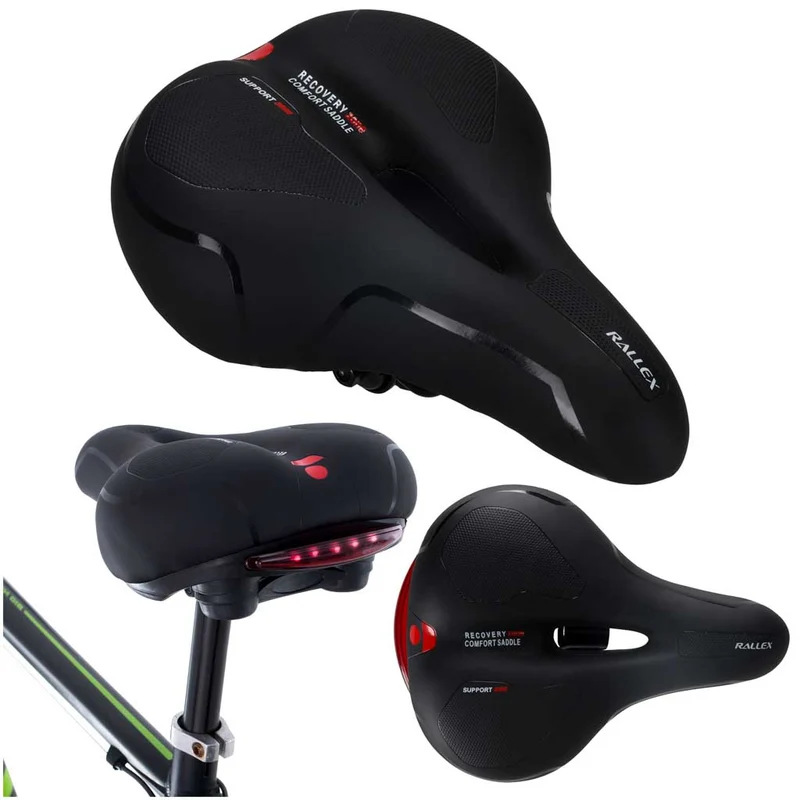 Breed Fietszadel met LED Achterlicht – Comfortabel Zwart Zadel