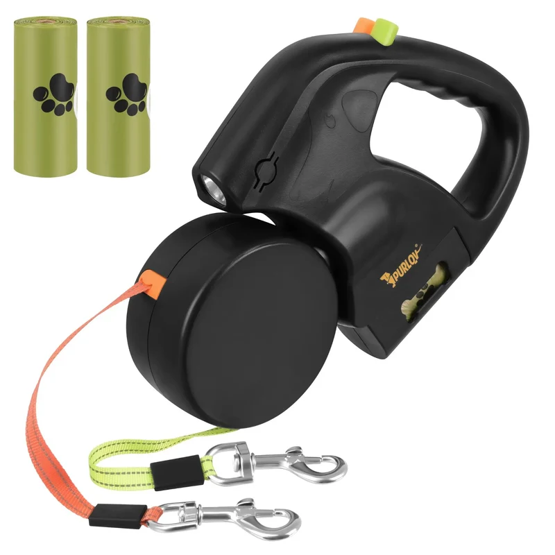 Dubbele Hondenriem voor 2 Honden – Automatische Rollijn 2 x 3 Meter – LED Lamp