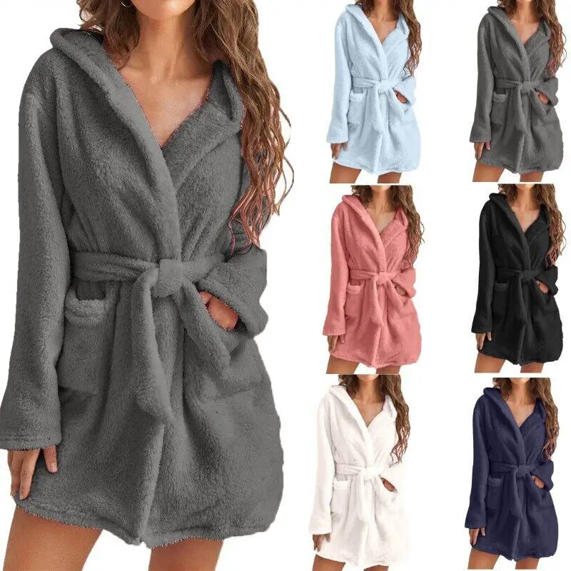 Zachte Fleece Ochtendjas met Capuchon en Riem Unisex Badjas voor Ontspanning Douche Loungewear en Comfort | Sansoti