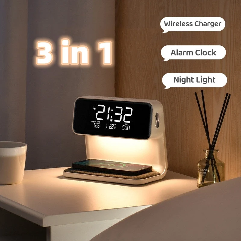 3-in-1 Smart Bedlamp met Draadloze Oplader & Wekker
