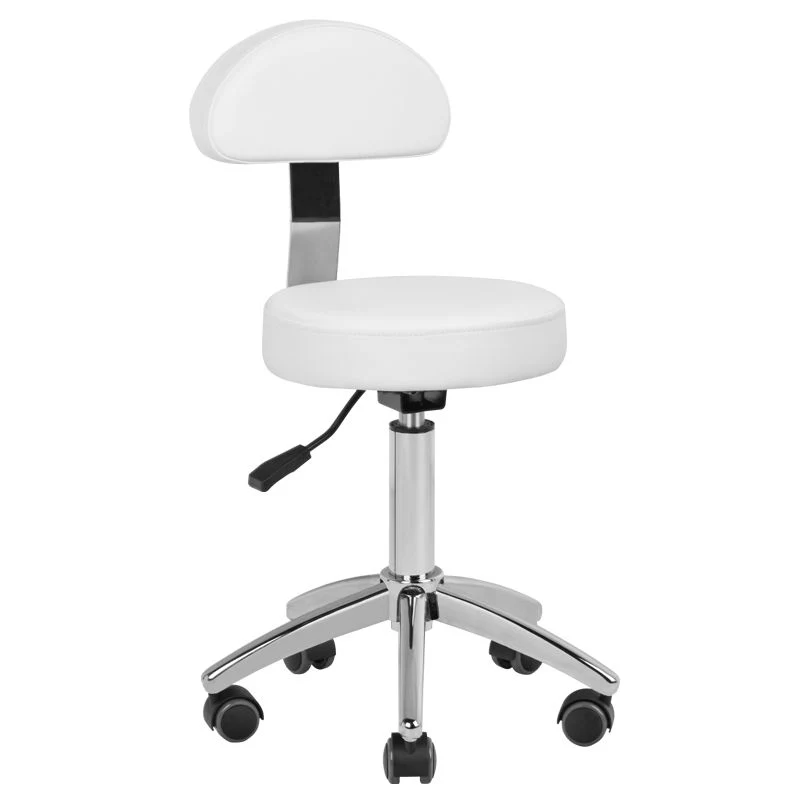 Cosmetische Ergonomische Zadelkruk AM-304 Wit – Met Rugleuning – Verstelbaar – Op Wielen – Professionele Werkkruk