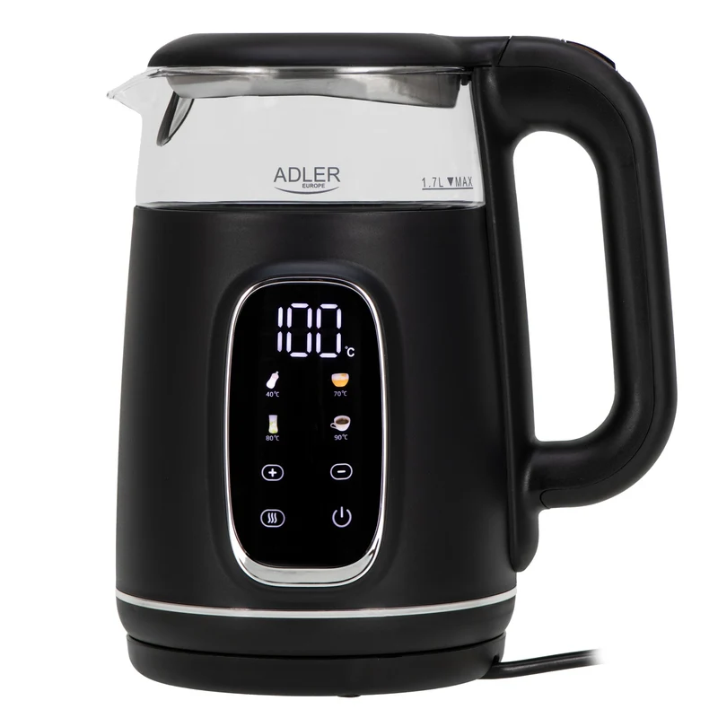 Adler AD 1305 BS Waterkoker met Temperatuurregeling 1,7 Liter – 2200W – Warmhoudfunctie – Zwart/Zilver