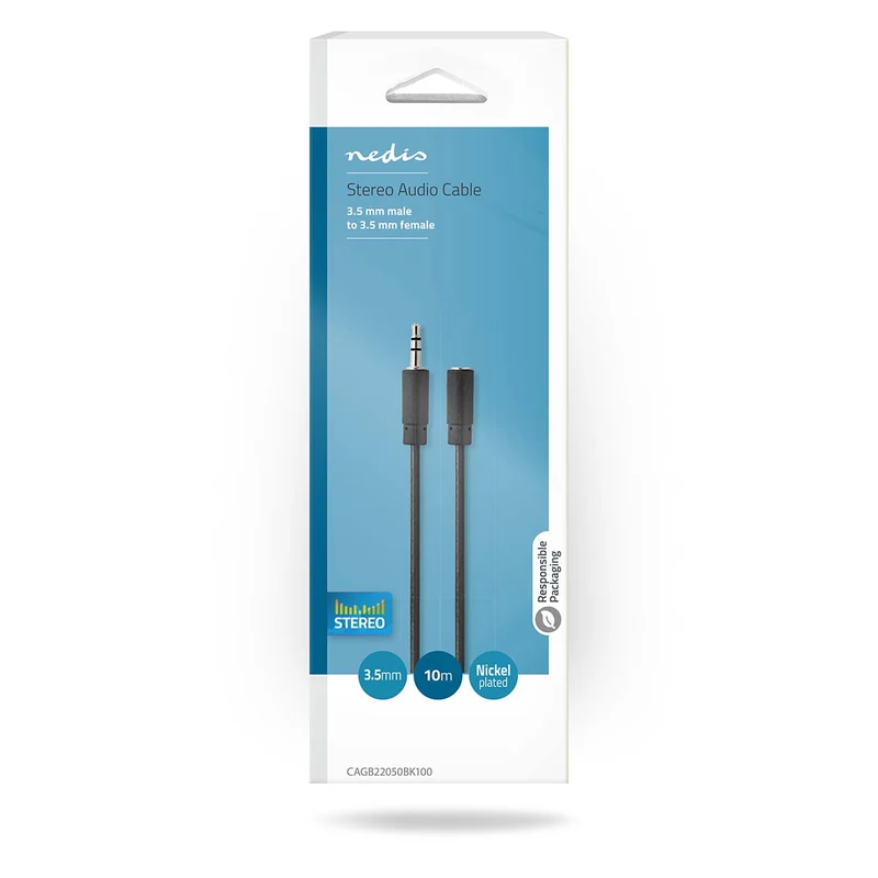 Stereo-Audiokabel 3,5 mm Male - 3,5 mm Female - Vernikkeld