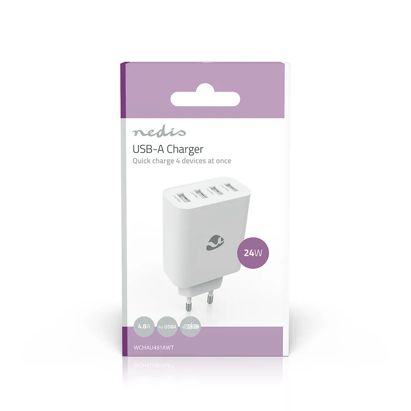 Oplader 24W - 4x 2.4A - Outputs: 4