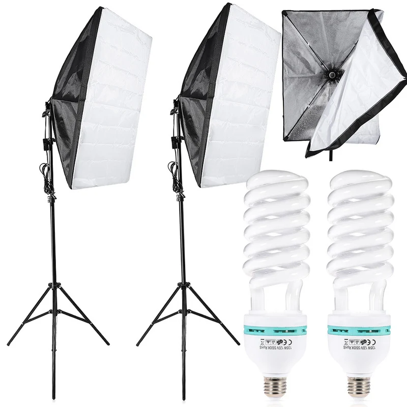 Softbox Verlichting Set van 2 – Fotostudio Daglichtlampen met Statief – 48x67 cm – Hoogte Verstelbaar – Professionele Studiolampen voor Foto & Video