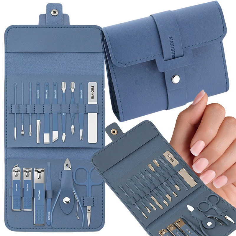 Manicure- en Pedicureset 16-delig – Nagelverzorgingsset – Inclusief Etui – Blauw