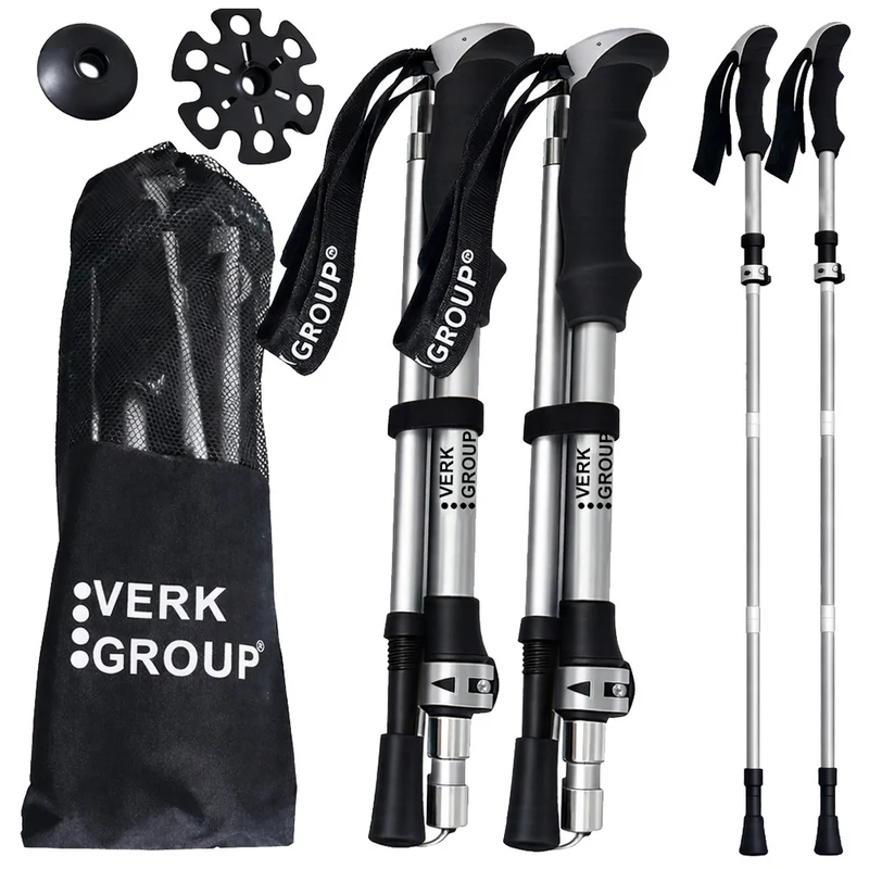 Opvouwbare Wandelstokken – Verstelbare Trekkingstokken – Nordic Walking Stokken – Anti-Shock – Aluminium – Set van 2 – Zilver
