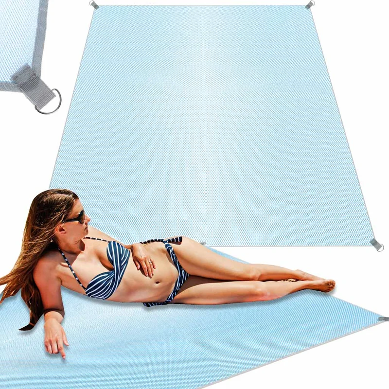 Zandvrij Strandlaken XXL 200x200 cm – Strandmat – Stranddeken – Opvouwbaar – Sneldrogend – Blauw
