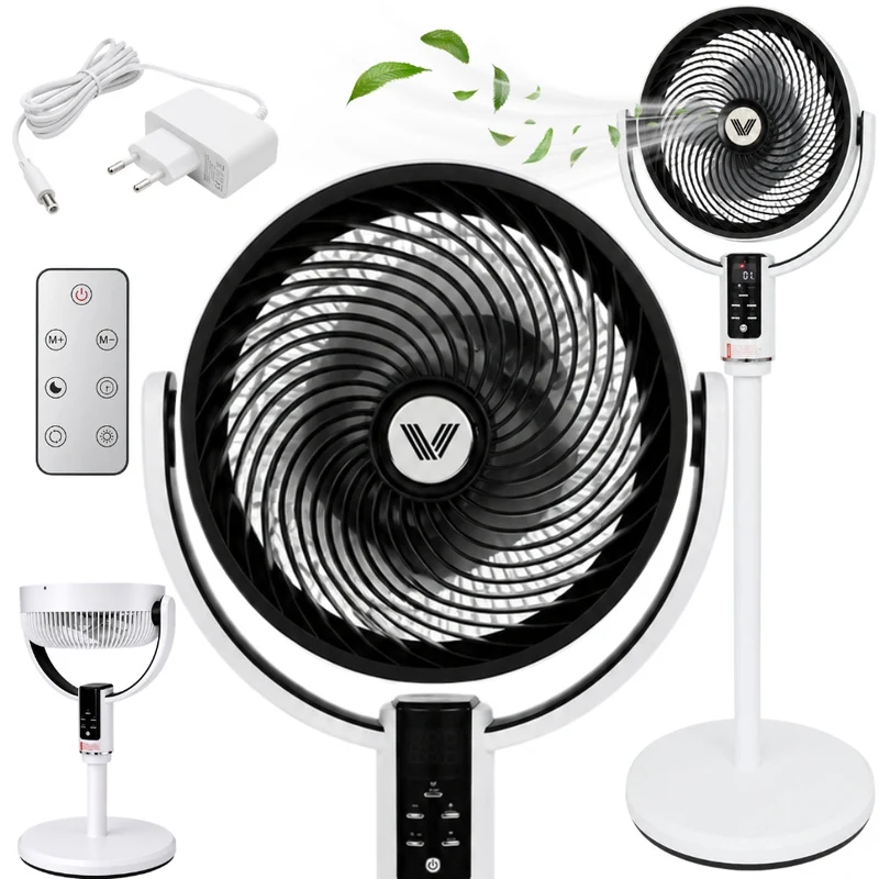 Staande Ventilator met Afstandsbediening – Oplaadbaar – 10 Snelheden – Oscillerend – Verstelbare Hoogte – LED Display – Wit/Zwart