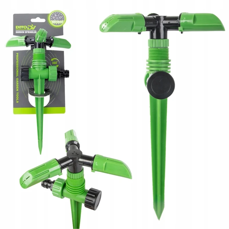 DIVODV Tuinsproeier met Grondpen 360° – Gazonsproeier tot 18 m² – Automatische Sprinkler met 3 Sproeiarmen