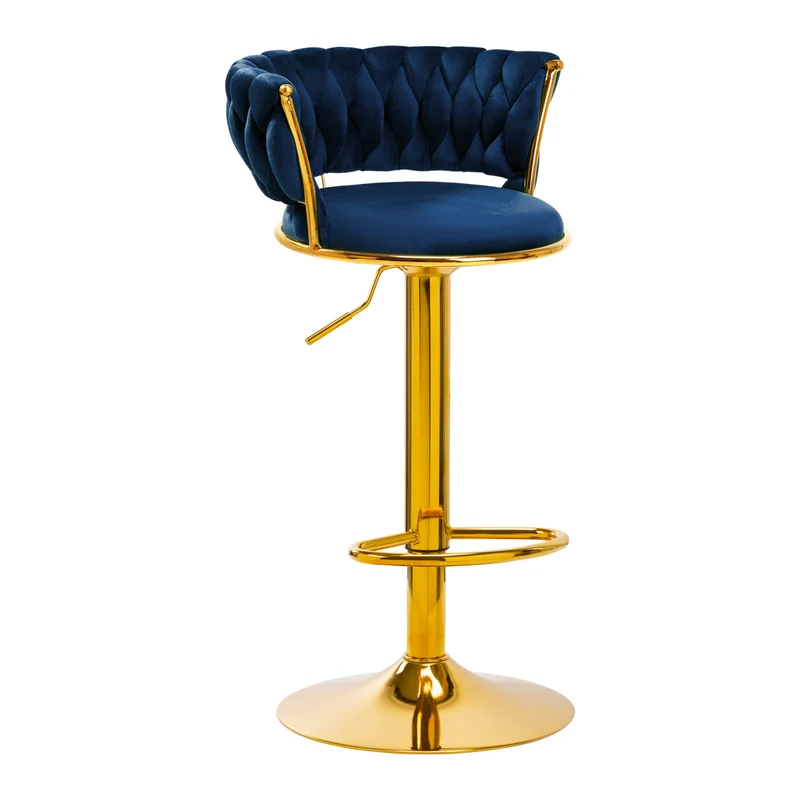 4RICO Bar Hocker QS-B313a Navy Velvet Verstelbare Hoogte En Draaibare Zitting Voor Salon En Thuis Gebruik