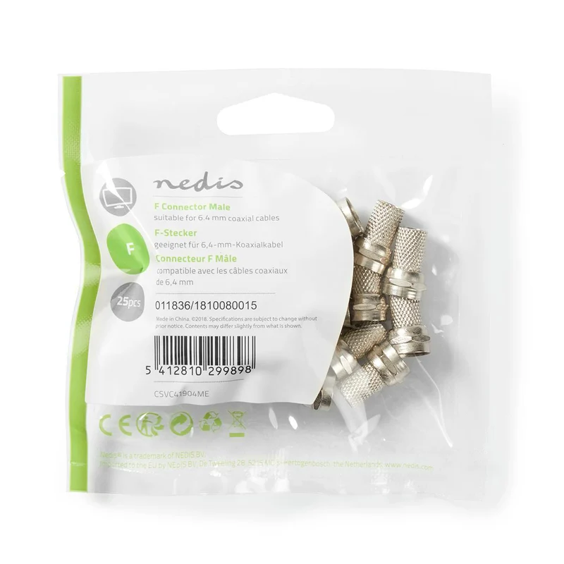 F-Connector Recht - Male - Vernikkeld