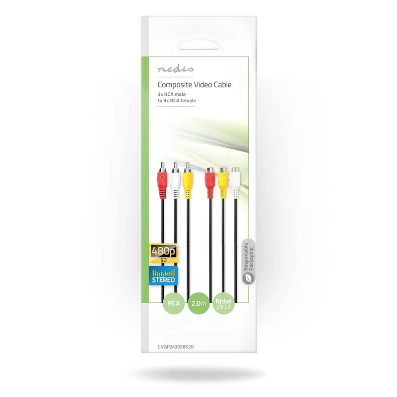 Composiet Videokabel 3x RCA Male - 3x RCA Female - Vernikkeld