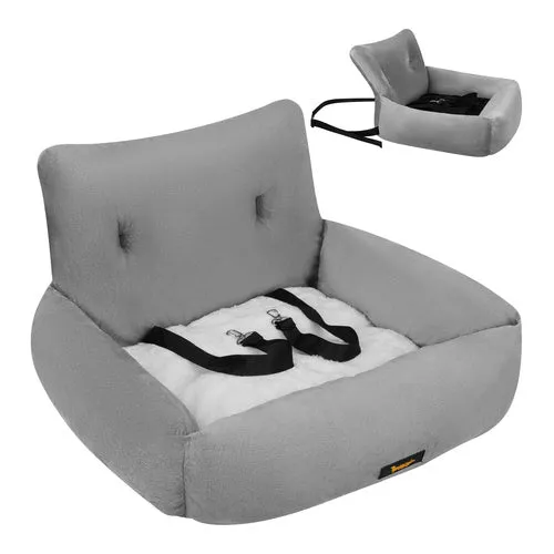 Autostoel voor Hond en Kat – Honden Autostoel met Veiligheidsgordel en Kussen – Waterdicht – Grijs – 53 x 42 x 30 cm