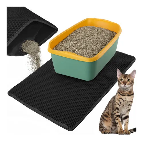 Kattenbakmat XXL 75 x 55 cm – Dubbele Laag Honingraat – Kattenbak Uitloopmat – Waterdicht – Antislip – Zwart
