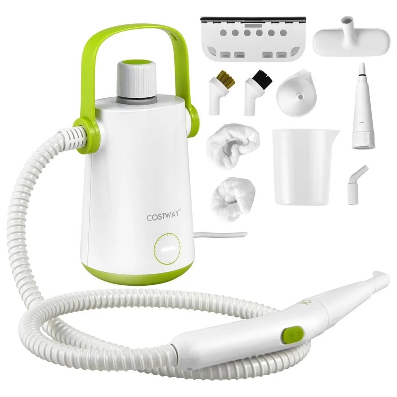 Costway Handstoomreiniger 1000W – Groen/Wit – 300 ml – 12 min Stoom – 10-delige Accessoireset – Voor Tapijt, Ramen & Bekleding