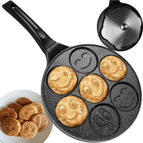 Ruhhy Pannenkoekenpan met 7 Smileyvormen – Eierpan met Antiaanbaklaag – Inductie – Zwart