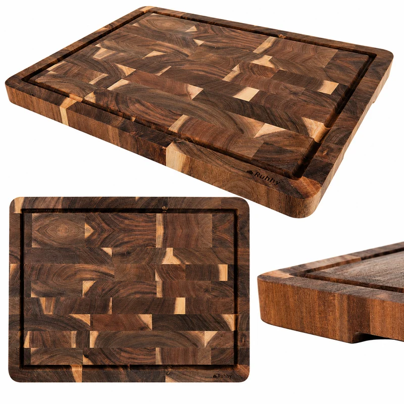 Houten Snijplank Acaciahout 43x33 cm – Grote Snijplank met Sapgeul – Luxe Serveerplank & Hakblok