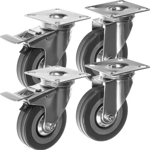 Zwenkwielen Set 75 mm – 4 Stuks met Rem – Transportwielen tot 220 kg – Rubberen Meubelwielen voor Trolley, Werkbank & Meubels
