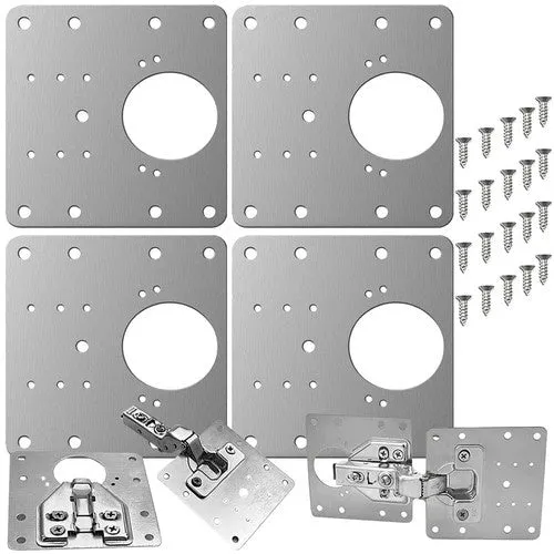 Scharnier Reparatieplaat Set 4 Stuks – 9x9 cm – RVS Hinge Repair Plate – Universeel voor Kastdeuren & Keukenkasten