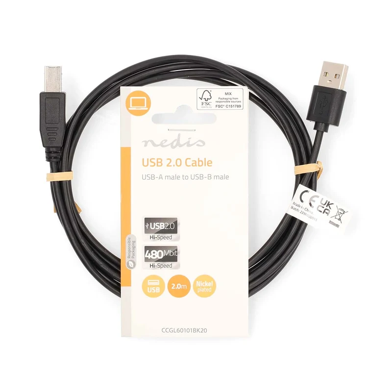 USB-Kabel USB 2.0 - USB-A Male - USB-B Male