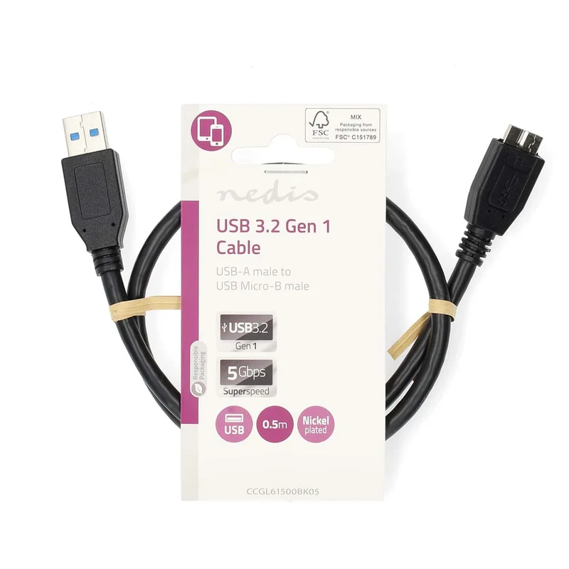 USB-Kabel USB 3.2 Gen 1 - USB-A Male - USB Micro-B Male