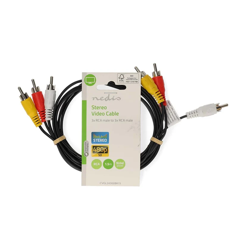 Composiet Videokabel 3x RCA Male - 3x RCA Male - Vernikkeld