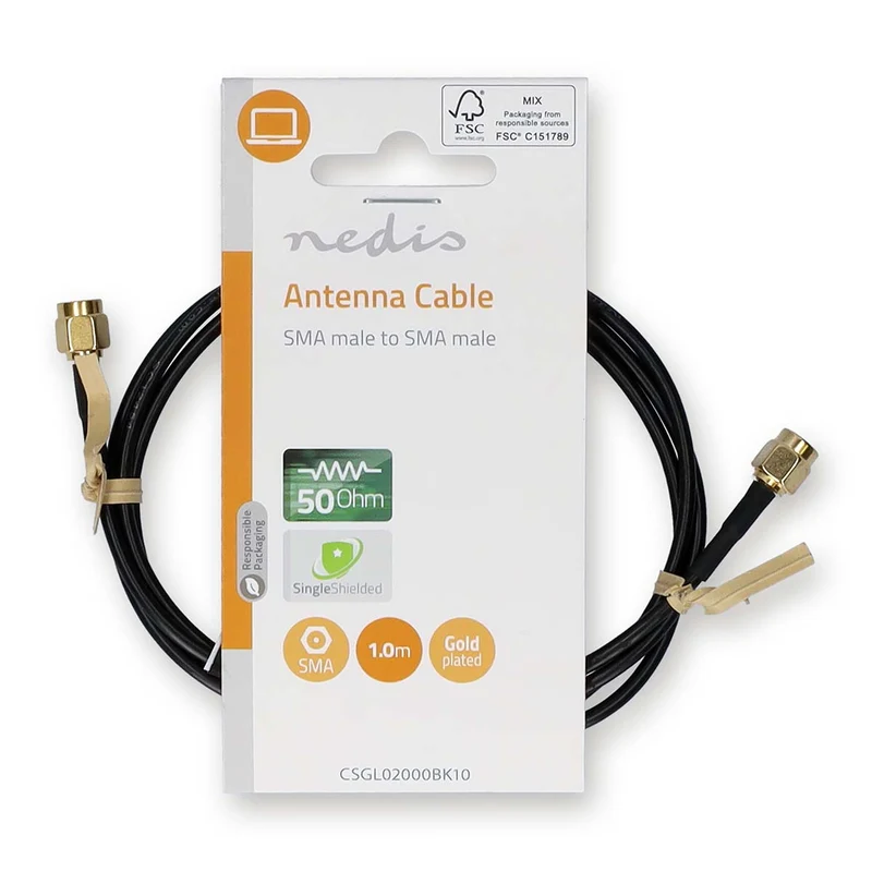 Antennekabel SMA Male - SMA Male - Verguld