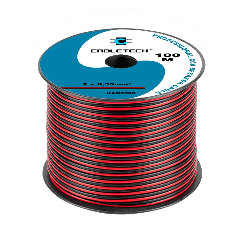 Speaker Kabel 100 Meter 2x0.35 mm² CCA Zwart/Rood KAB0388 – Luidsprekerkabel Rol – Audio Kabel Budget