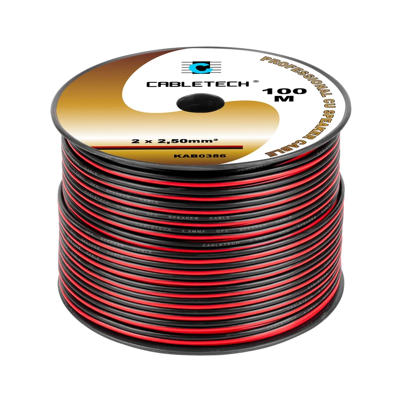 Speaker Kabel 100 Meter Haspel 2x2.5 mm² Zwart/Rood CU Koper KAB0386 – Luidsprekerkabel – Audio Kabel Rol