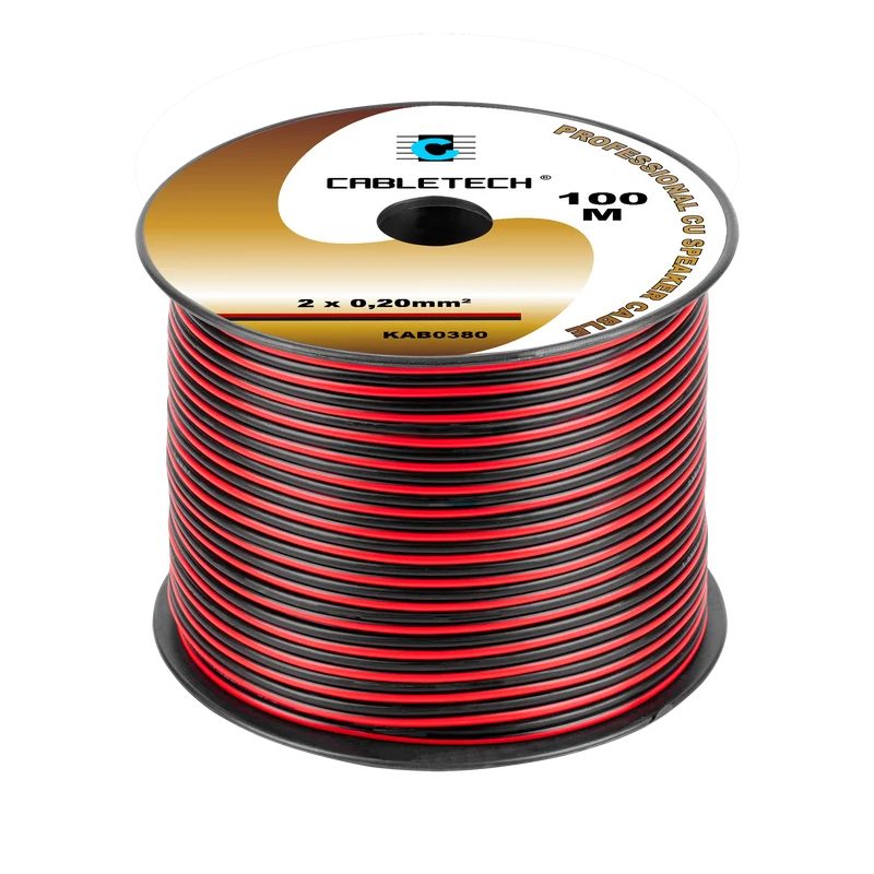 Speaker Kabel 100 Meter Haspel 2x0.20 mm² Zwart/Rood CU Koper KAB0380 – Luidsprekerkabel – Audio Kabel Rol