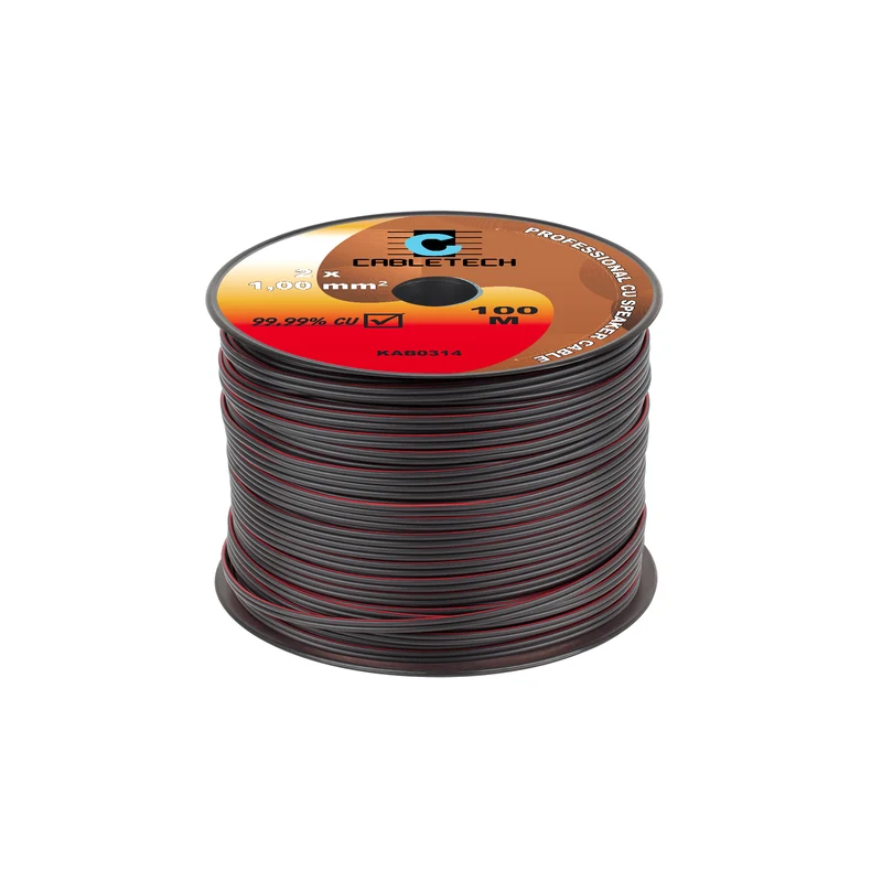Speaker Kabel 100 Meter Haspel 2x1.0 mm² Zwart/Rood CU Koper KAB0314 – Luidsprekerkabel – Audio Kabel Rol