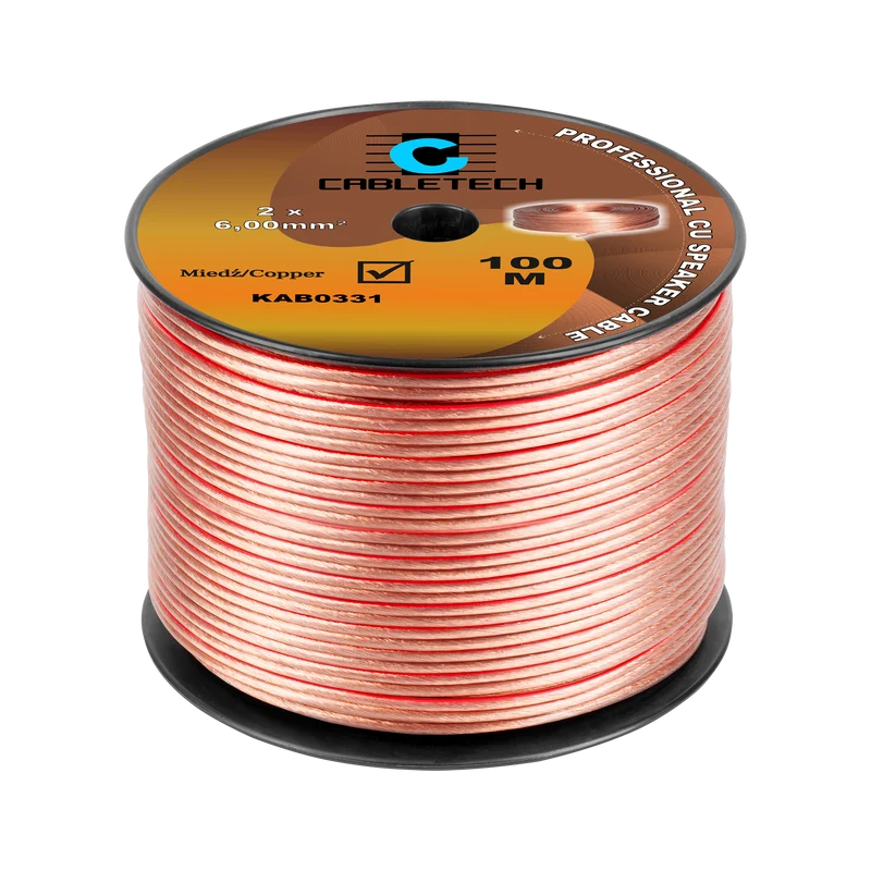 Speaker Kabel 100 Meter Haspel 2x6.0 mm² CU Koper KAB0331 – Luidsprekerkabel Transparant – Audio Kabel Rol