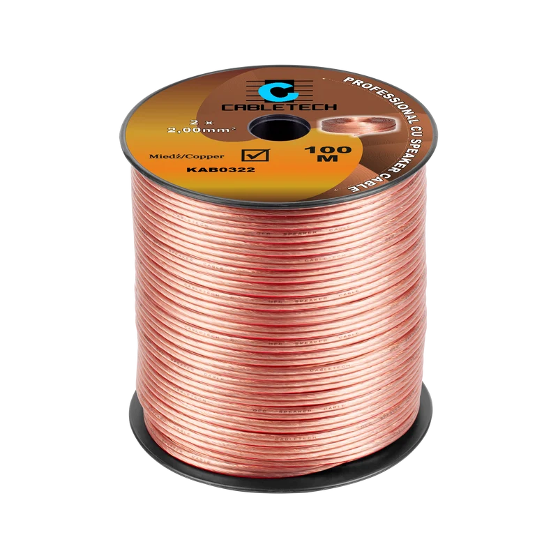 Speaker Kabel 100 Meter Haspel 2x2.0 mm² CU Koper KAB0322 – Luidsprekerkabel Transparant – Audio Kabel Rol