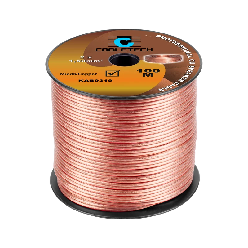 Speaker Kabel 100 Meter Haspel 2x1.5 mm² CU Koper KAB0319 – Luidsprekerkabel Transparant – Audio Kabel Rol