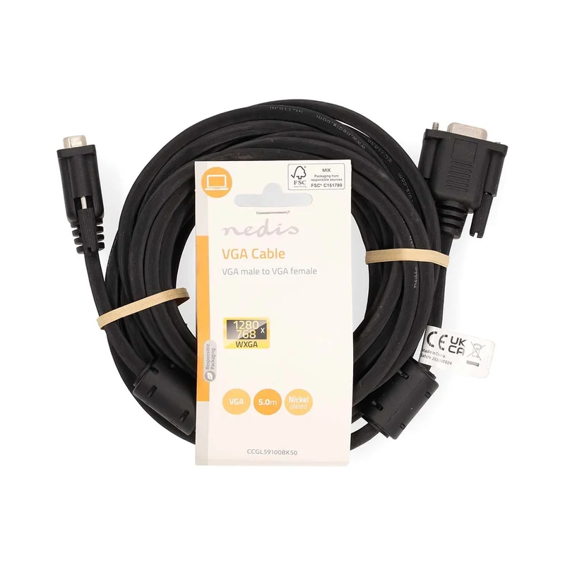 VGA-Kabel VGA Male - VGA Female 15p - Vernikkeld
