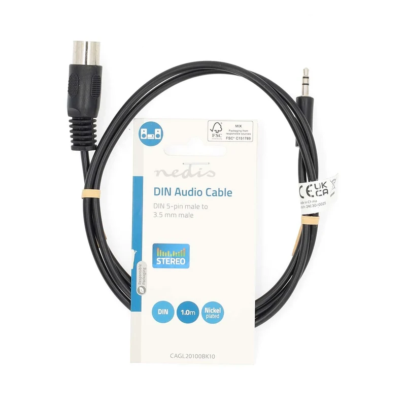 DIN-Audiokabel DIN 5-Pins Male - 3,5 mm Male - Vernikkeld
