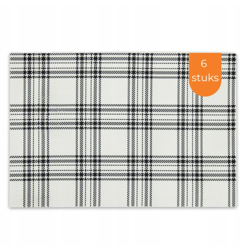Placemats Set 6 Stuks 30x45 cm – Wit Zwart Geruit – Afwasbare Kunststof Placemats – Hittebestendig