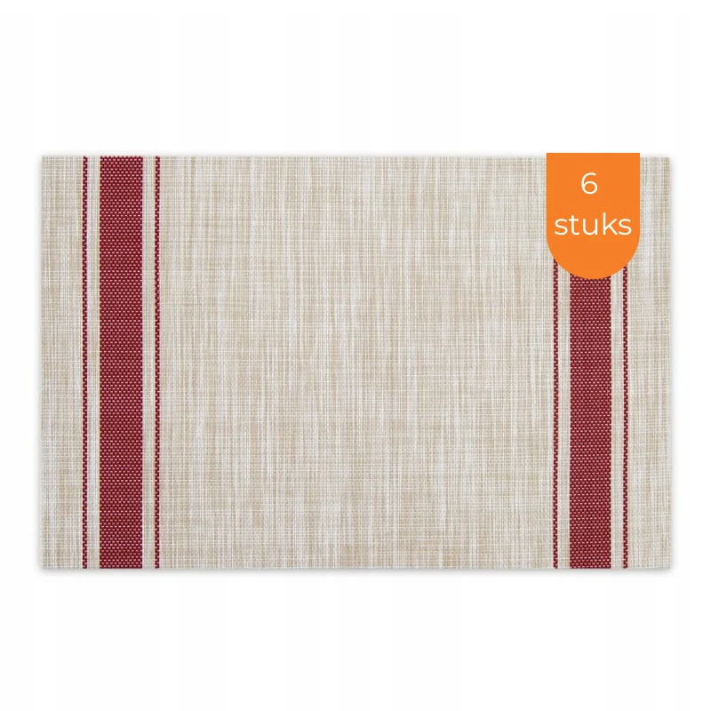 Placemats Set 6 Stuks 30x45 cm – Beige met Rode Strepen – Afwasbare Kunststof Placemats – Hittebestendig