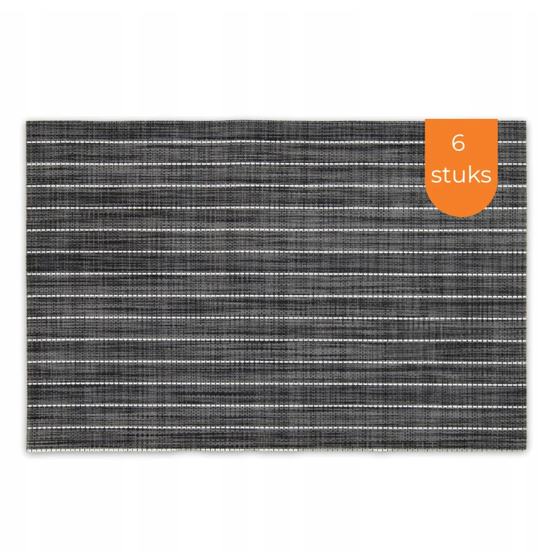 Placemats Set 6 Stuks 30x45 cm – Antraciet Grijs Gestreept – Afwasbare Kunststof Placemats – Hittebestendig