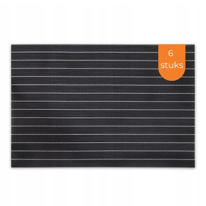 Placemats Set 6 Stuks 30x45 cm – Zwart met Witte Strepen – Afwasbare Kunststof Placemats – Hittebestendig