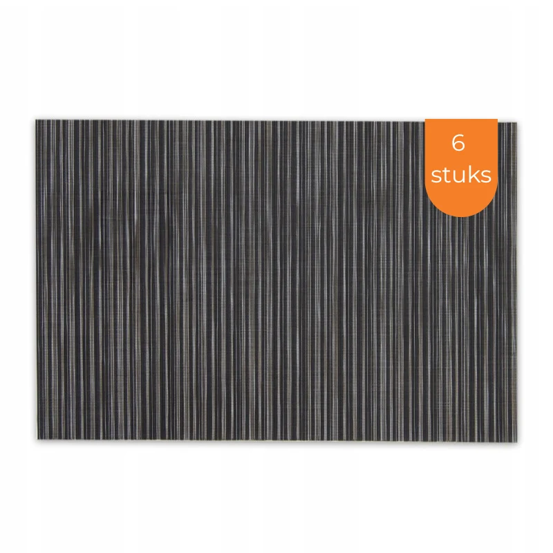 Placemats Set 6 Stuks 30x45 cm – Zwart Grijs Gestreept – Afwasbare Kunststof Placemats – Hittebestendig