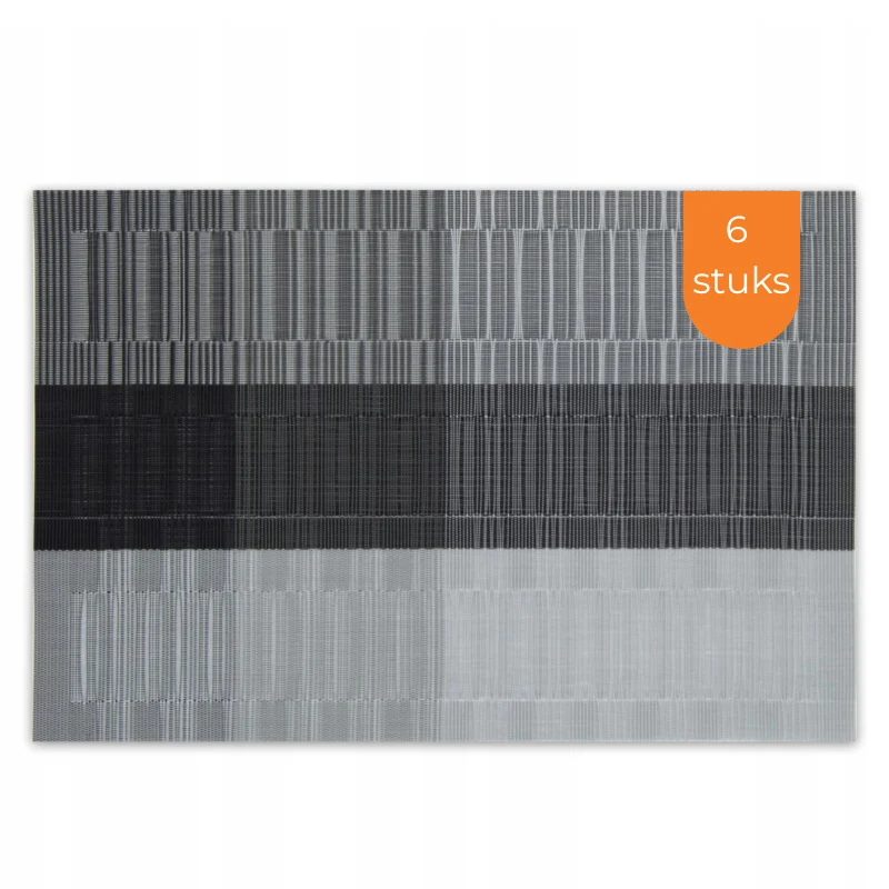 Placemats Set 6 Stuks 30x45 cm – Afwasbare Kunststof Placemats – Hittebestendig – Grijs Zwart