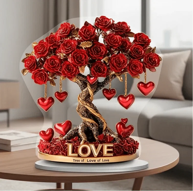 Decoratie: Elegante Hartvormige Kristallen Rozenboom met Gouden Basis
