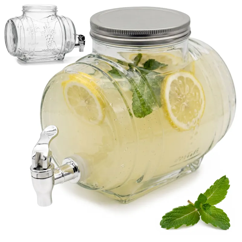 Drankdispenser Barrel 3 Liter met Kraantje en Deksel – Glazen Waterdispenser – Limonadedispenser voor Sap, IJsthee & Cocktails