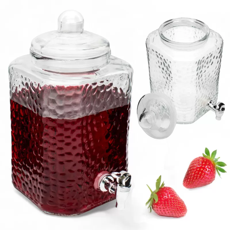 Drankdispenser 5,5 Liter met Kraantje en Deksel – Glazen Waterdispenser – Limonadedispenser voor Sap, IJsthee & Cocktails