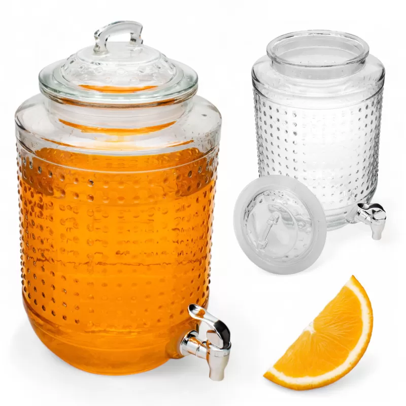 Drankdispenser 8 Liter met Kraantje en Deksel – Glazen Waterdispenser – Limonadedispenser voor Sap, Punch & IJsthee