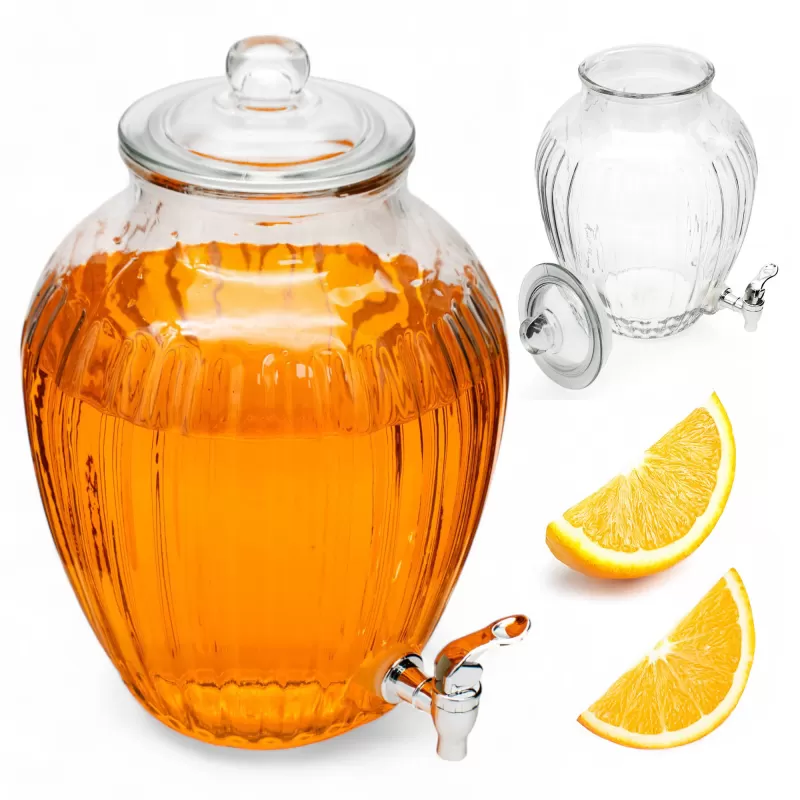 Drankdispenser 10 Liter met Kraantje en Deksel – Glazen Waterdispenser – Limonadedispenser voor Sap, Punch, Cocktails & IJsthee